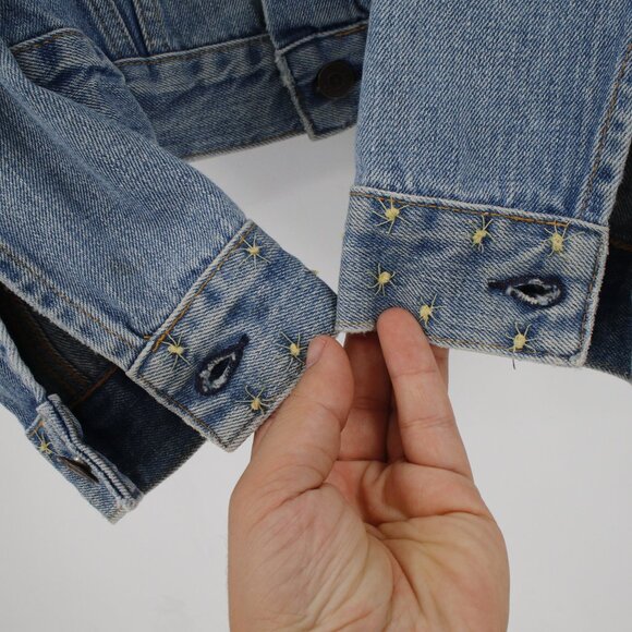 Levis LVC Jacket Womens Small Orange Tab Cotton Embroidered Sleeve Denim Trucker - Picture 7 of 16